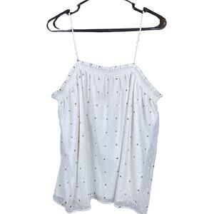 LOFT Womens Blouse White Gray Dotted Popcorn Sheer Lined Sweetheart Stretch L